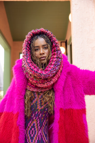 Raspberry Delight Chunky Knit Cowl