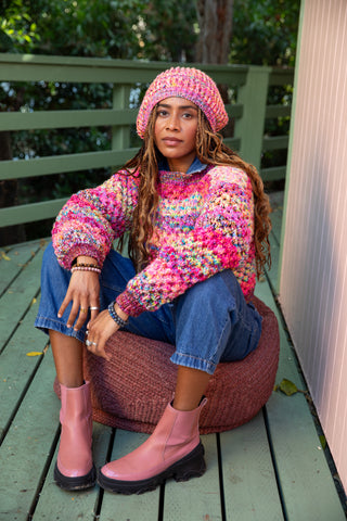 Pink Rainbow Road Slouchy Beanie