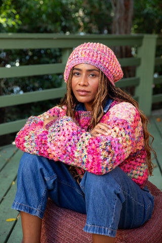 Pink Rainbow Road Slouchy Beanie