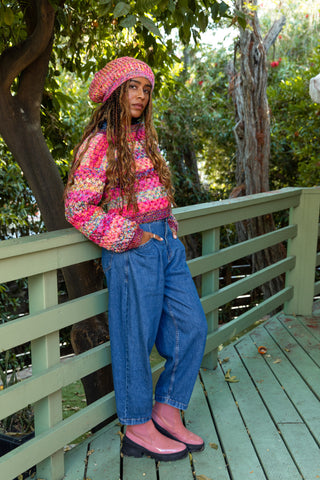 Pink Rainbow Road Slouchy Beanie