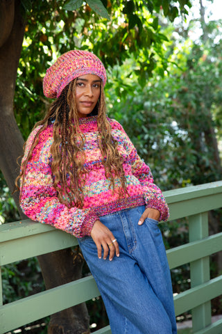 Pink Rainbow Road Slouchy Beanie