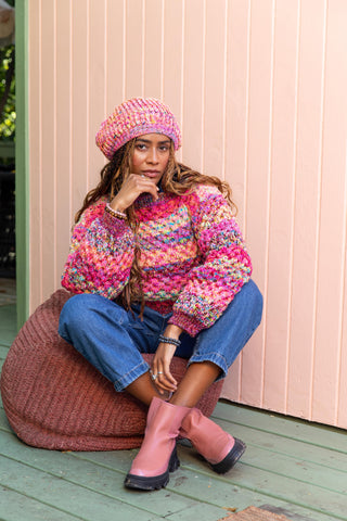 Pink Rainbow Road Slouchy Beanie